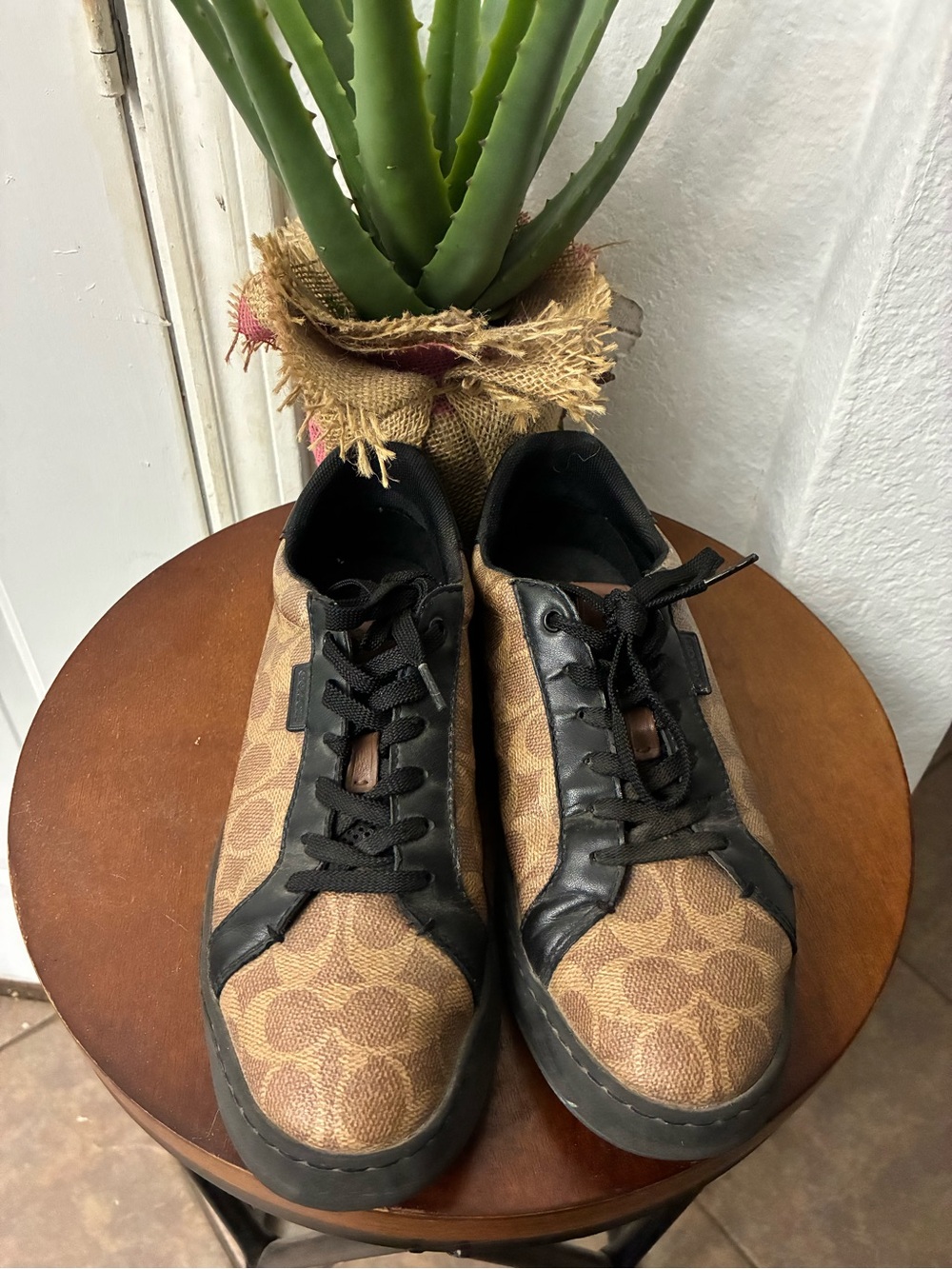 Coach Brown Signature Canvas and Black Leather Sneakers - Picture 2 of 3